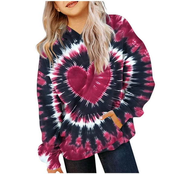 Bnwani Girls Hoodies Long Sleeve Pockets Short Sweatshirt Valentine'S Day Hearts Graphic Printed Tops Pullover