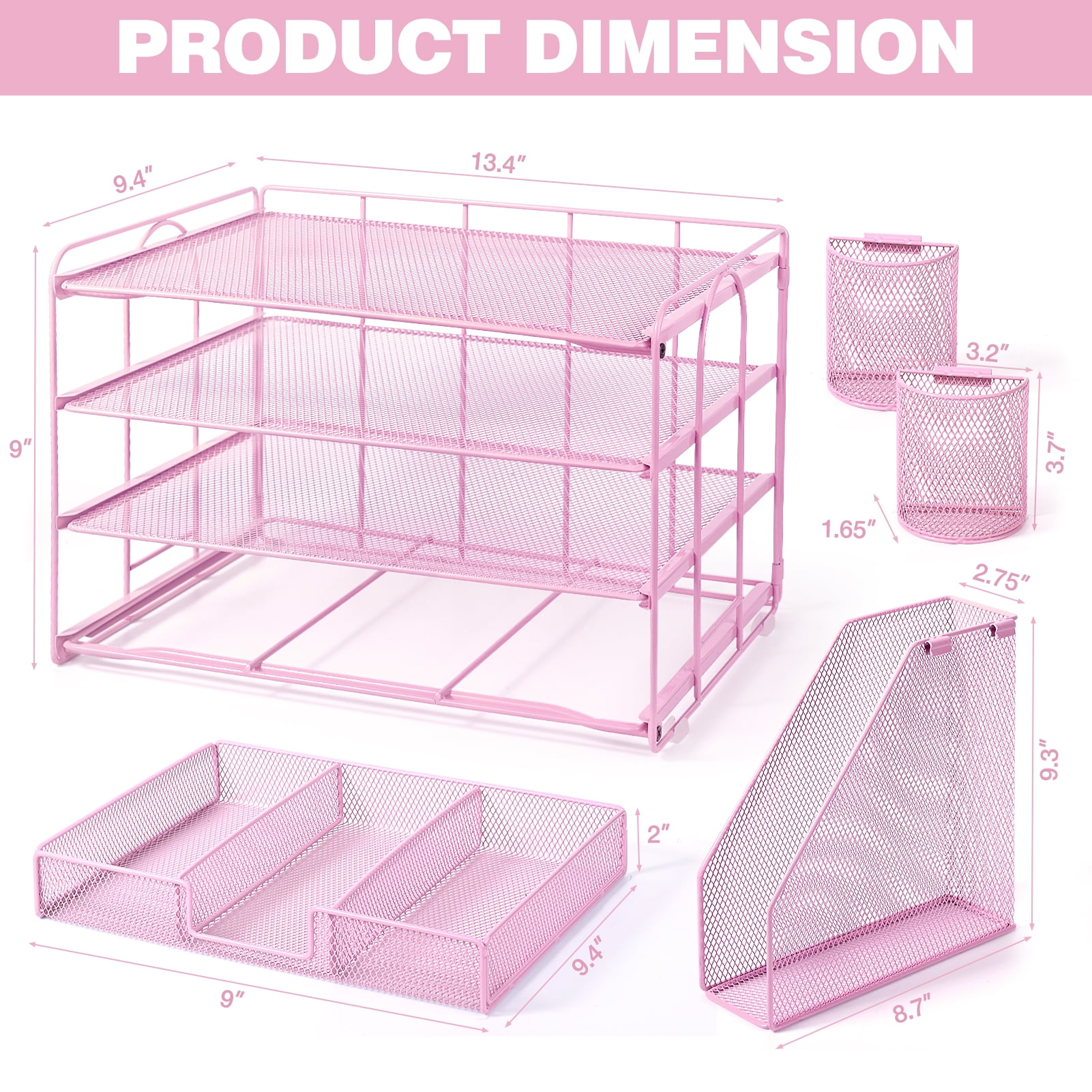 Livhil Desktop Organizer 4-Tier Desk Organizers Sets and Storage, File Organizers for Desk Drawer Organizer, Paper Organizer for Desk (Pink)