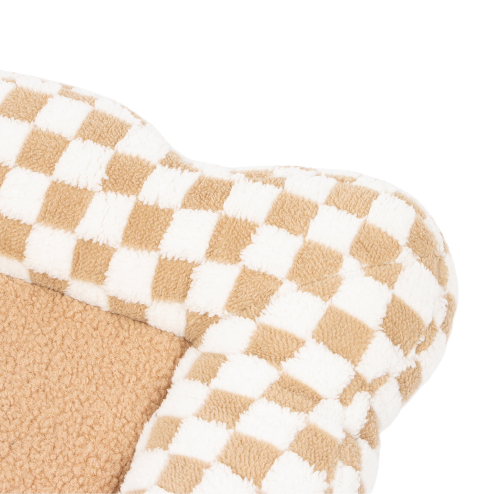 Oodles Checkered Sherpa Cloud Pet Bed, Tan, Medium, 30" L x 19" W