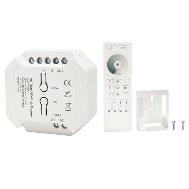 Variateur 2.4G RF Triac Contrôleur LED Variateur Intelligent Support Application Intelligente Télécommande RF AC100V-240V C,1 x Variateur 1 x Kit de Télécommande Blanc