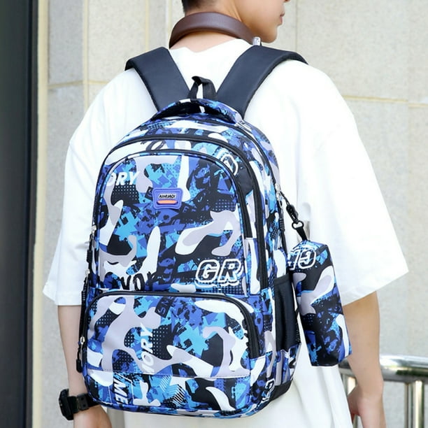 Boys School Bags for Kids Printed School Backpack 15.6 inch Large Bookbag with Pencil Bag for Elementary Students Blue Walmart Business Supplies