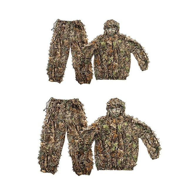 2Pcs Premium Ghillie Suit 3D Leaf Adultos Ghillie Suit Woodland Camuflaje Chaqueta ntalones con capucha Conjunto para ejercicio al DYNWAVEMX Camuflaje de Ghillie Trajes