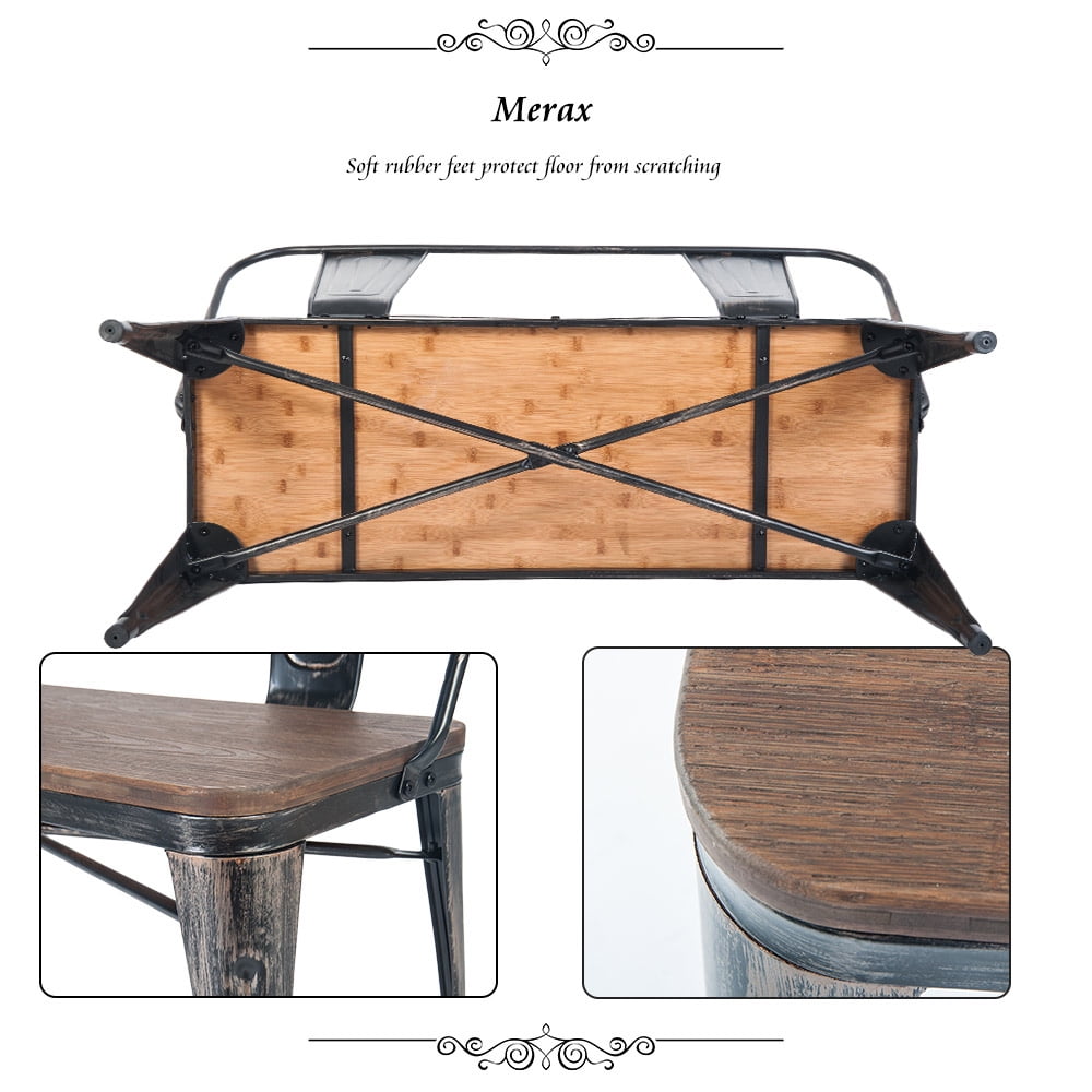 Kepooman Rustic Vintage Style Distressed Dining Table Bench with Wooden Seat Panel and Metal Backrest & Legs Kepooman Rustic Vintage Style Distressed Dining Table Bench with Wooden Seat Panel and Metal Backrest & Legs