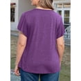 thumbnail image 5 of FlorCurve Plus Size Blouse for Women V Neck Pleated Button Flutter Short Sleeve Tops Casual Cotton Tunic Shirts, Purple 3XL, 5 of 6