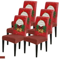 Christmas Dining Chair Covers, Merry Christmas Bells Pine Branches Red Stretch Parsons Chair Slipcovers Protector Chair Cover for Dining Room, Set of 6