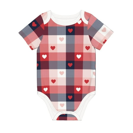 

Coaee Heart Plaid for Soft Cotton Baby Short-Sleeve Bodysuit Baby Girls Boys Bodysuit Romper