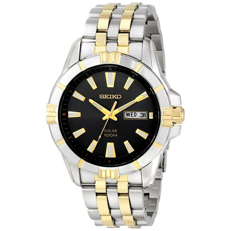 Seiko Men's SNE176 Solar Black Dial Two Tone Stainless Steel Watch