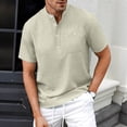 thumbnail image 5 of DPTALR Men's Henley Stand Collar T-Shirt,Short Sleeve Casual Pocket Top,Beige,Big Men's,Tall Men's XXXL,Young Men's Shirts, 5 of 9