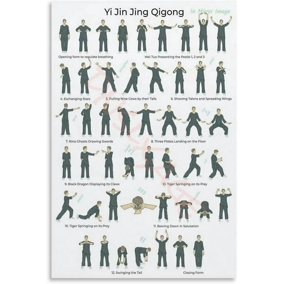 Yi Jin Jing Qigong Poster Chinese Martial Art Tai Chi Exercise Poster Canvas Painting Posters And Prints Wall Art for Living Room Bedroom Decor