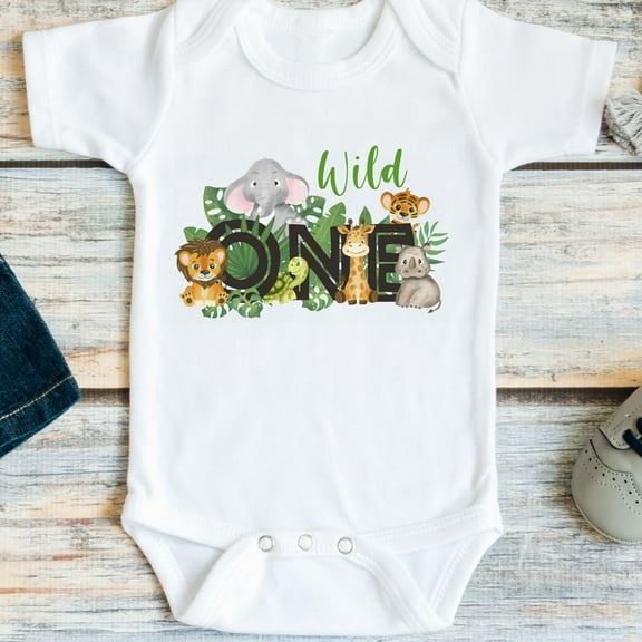 Baby Bodysuit BELLA CANVAS Wild One First Birthday Shirt Or Bodysuit, Jungle Birthday For One Year Old Baby Boy Or Girl, Safari 1St Birthday, Zoo Animal Themed Party