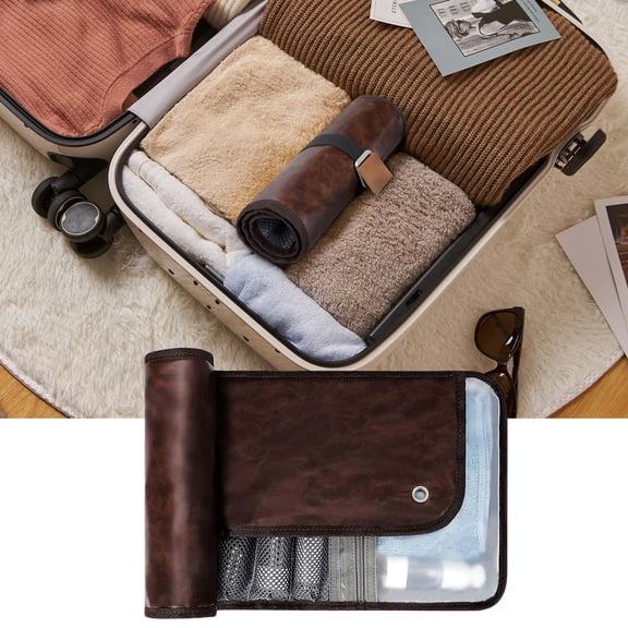 Waterproof Roll-Up Toiletry Bag Travel Set with Shaving Kit, Compact Bathroom Organizer Pouch for Men Women, Leakproof Roll Storage for Gym Business Trip Weekend Getaway