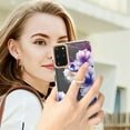 thumbnail image 3 of Compatible for Samsung Galaxy S20 Case with Ring Kickstand Holder Clear Floral Pattern Hybrid PC TPU Shockproof Protective Phone Case Cover for Samsung Galaxy S20 Women Girls, Purple Flower, 3 of 5
