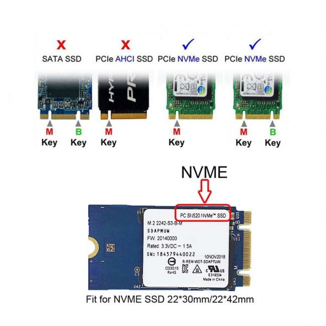 JSER USB 3.1 Gen2 10Gbps to NVME PCI-E M-Key Solid State Drive External Enclosure 2230/2242mm