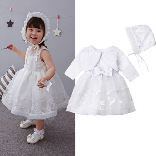 Baby Girls Ivory Lace Party Christening Dress Bonnet Jacket 0 3 6 9 12  Months 