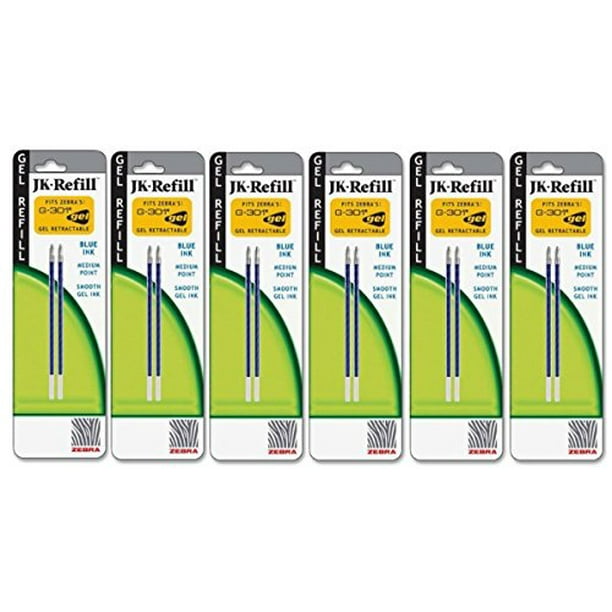 Zebra 88122 Refill for JK Gel G301 Rollerball, Blue, Pack Of 6 = 12 Refills