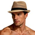 thumbnail image 4 of Summer Panama Straw Fedora Hats for Men Women Trilby Hat Foldable Short Brim Panama Beach Hat Mesh Sun Hat Khaki Free Size(Free Size), 4 of 5