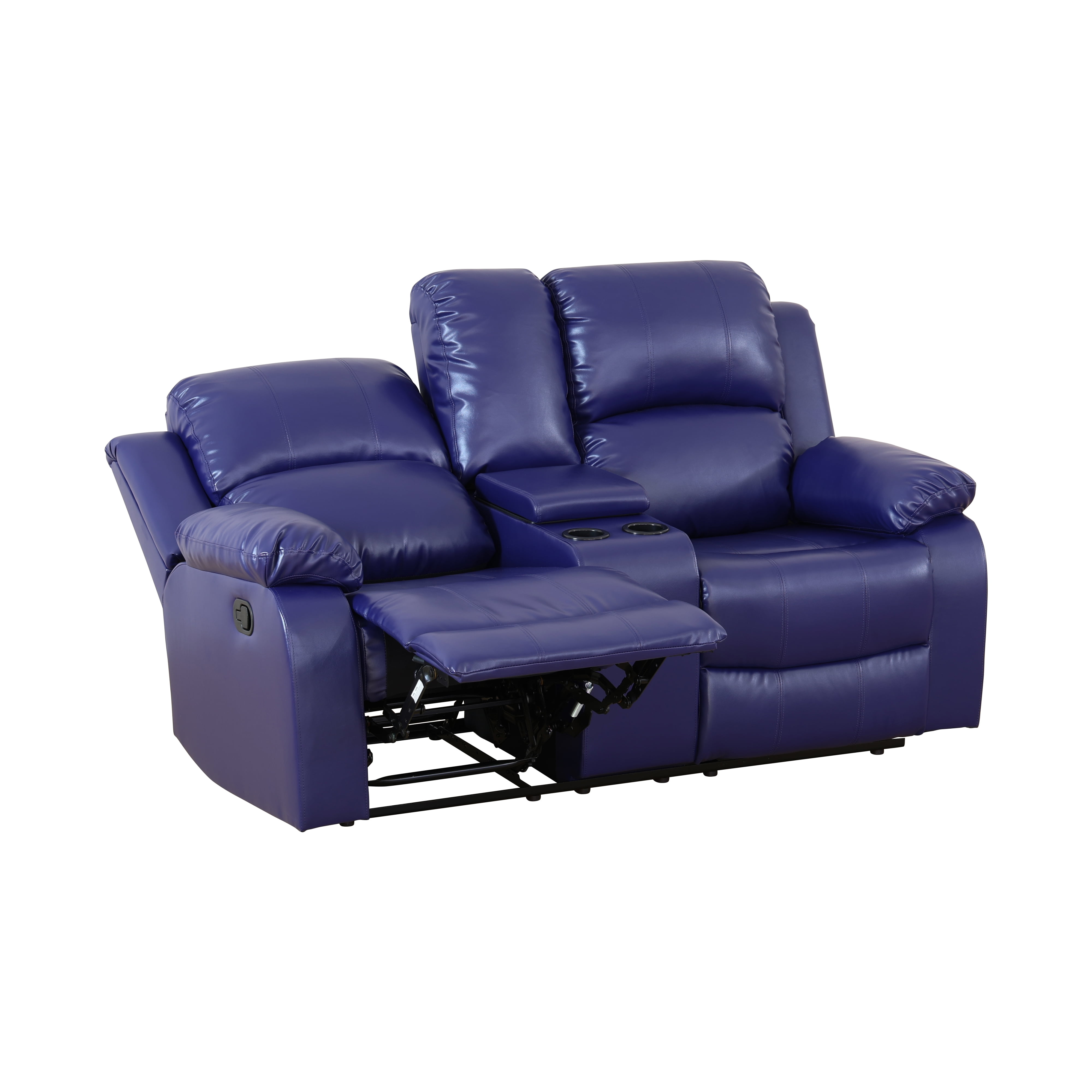 MAYEERTY Leather Recliner Loveseat, 2-Seater Reclining Sofa with Storage Bucket, Cup Holder & Adjustable Angle, for Living Room, Small Space
