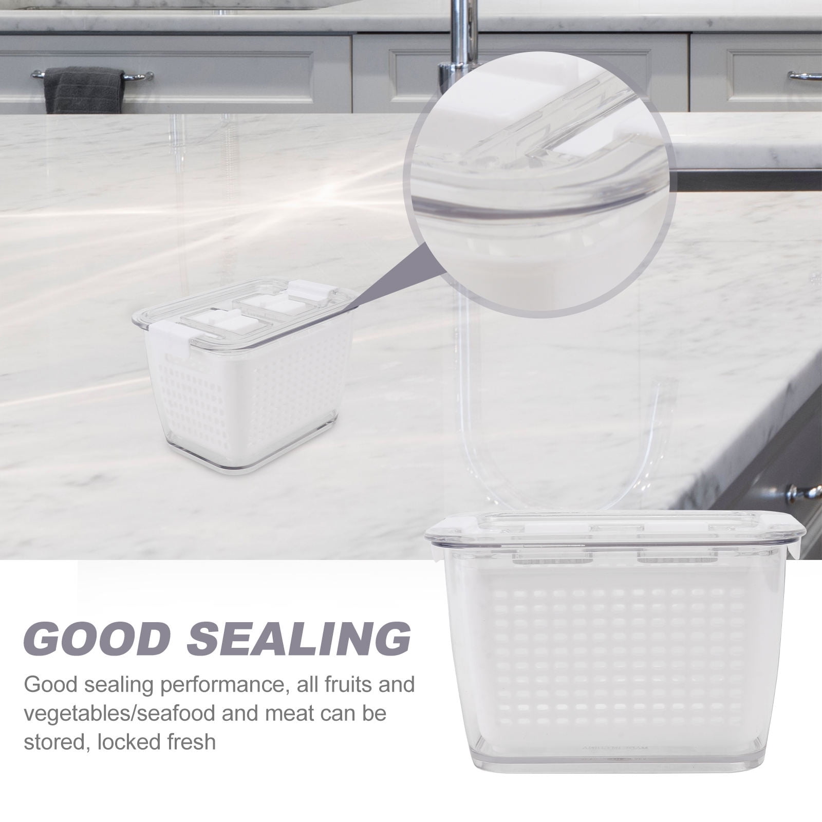 BESTYASH 3-Piece Vegetable Keeping Boxes White Plastic Fridge Produce Drain Trays for Kitchen Storage