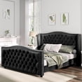 thumbnail image 2 of Nathaniel Home Jennifer King Beds, Velvet Upholstered Tufted Bed, Platform Bed Frame with Diamond, Low Profile Platform Beds Strong Wooden Slats Black, 2 of 9