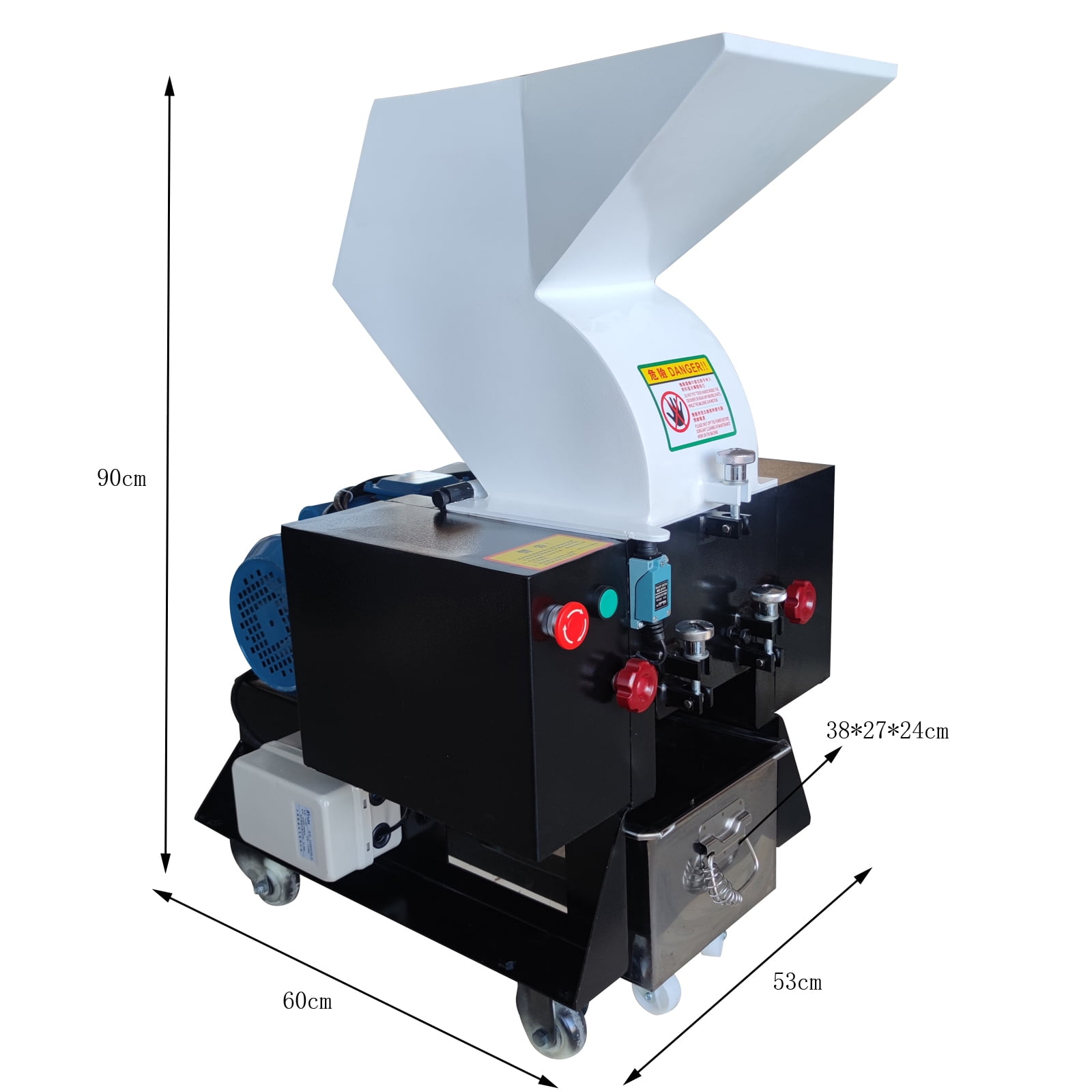 White Plastic Shredder Machine Bottle Granulator Crusher Commercial 220V 1PH 50HZ 2.2KW