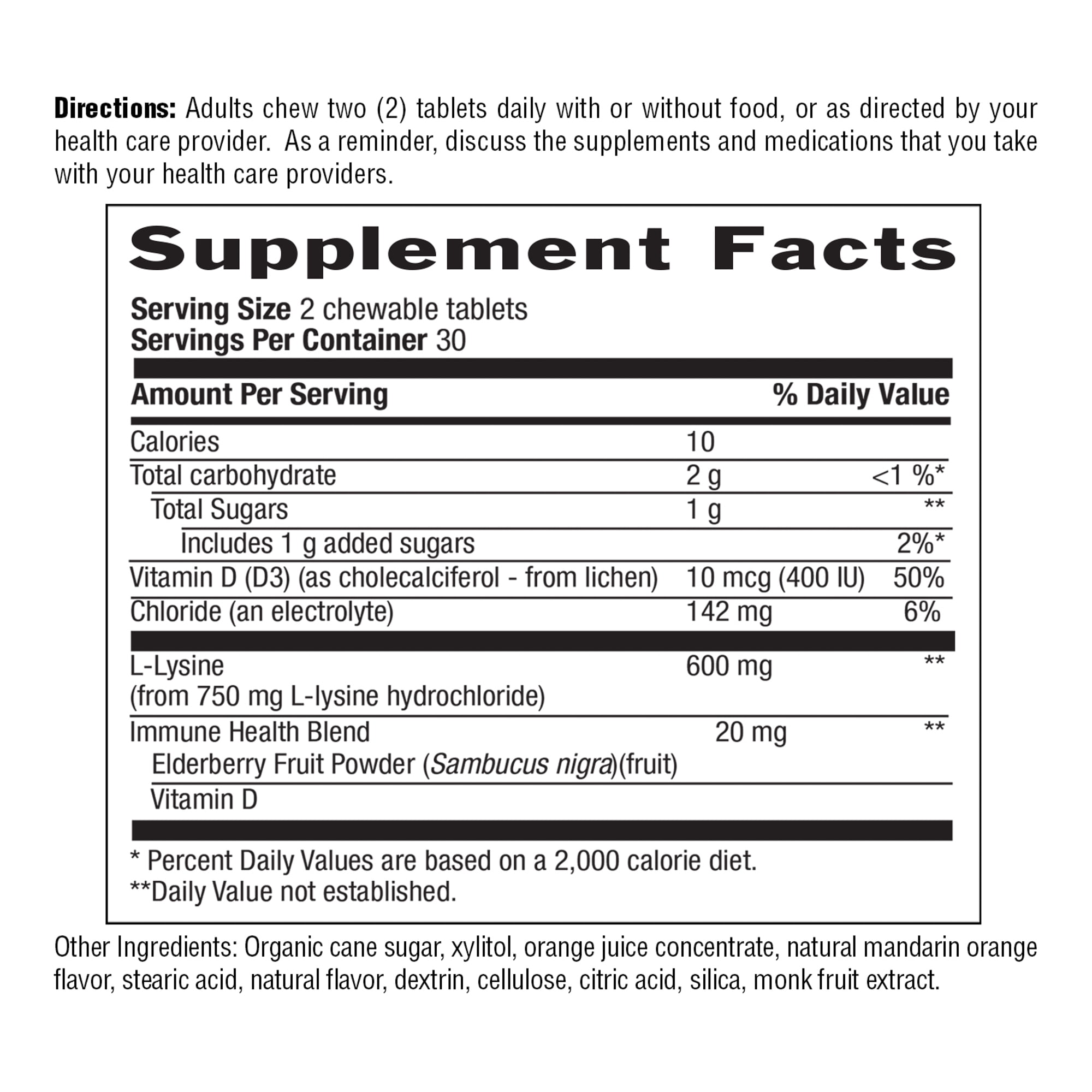 Country Life Chewable L-Lysine With Vitamin D and Elderberry, Tangy Orange Twist, 600 mg, 60 Chewable Tablets (300 mg per Tablet)