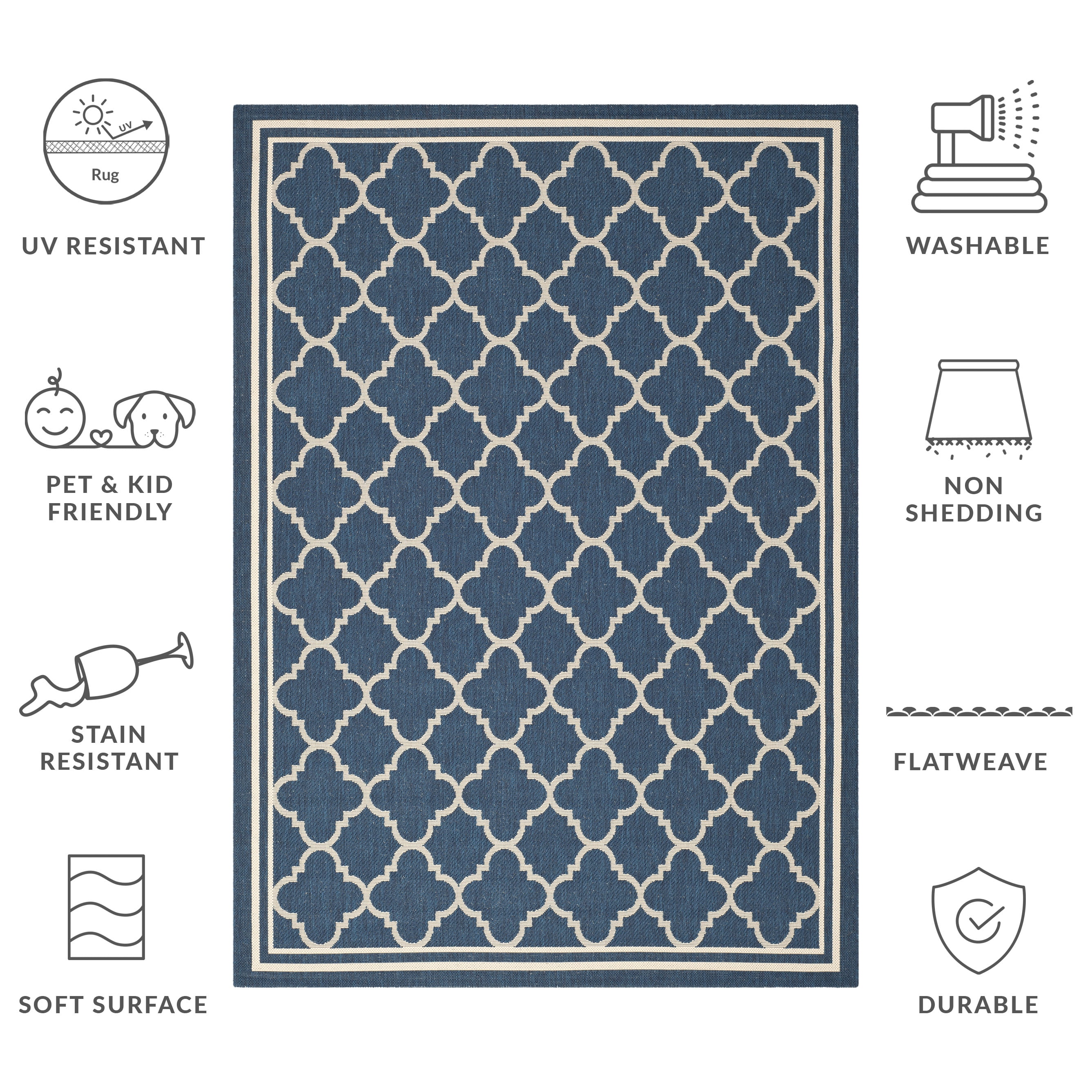 Safavieh Courtyard Alina Geometric Quatrefoil Indoor/Outdoor Area Rug, Navy/Beige, 9' x 12'