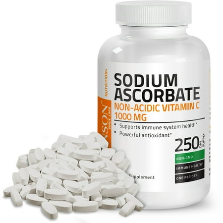 Bronson Sodium Ascorbate Non Acidic Vitamin C 1000mg, 250 (Best Non Acidic Vitamin C)