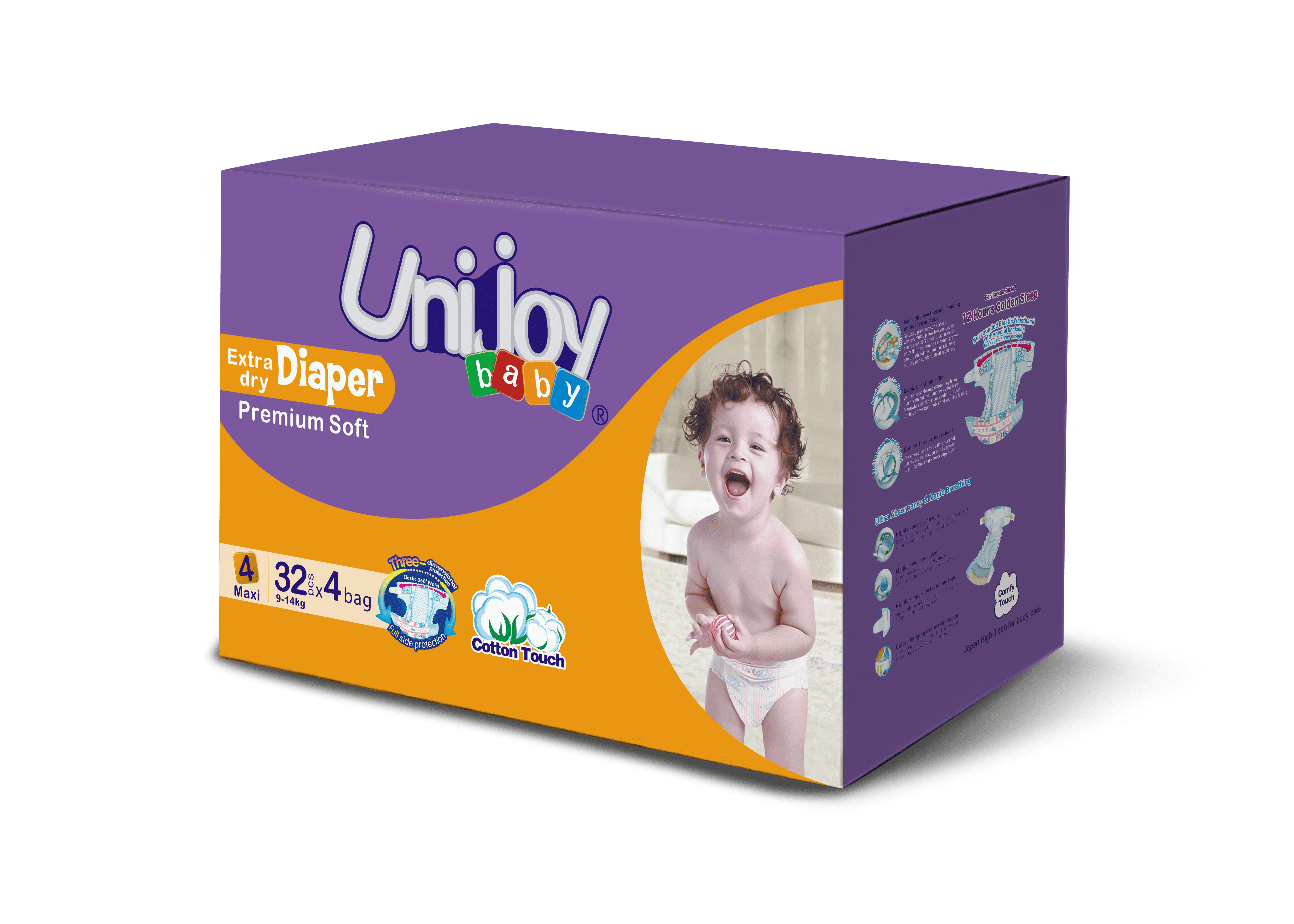 Unijoy Premium Soft, Best Disposable Diapers for Newborns, Babies and Toddlers No.4 BOX 128Pcs