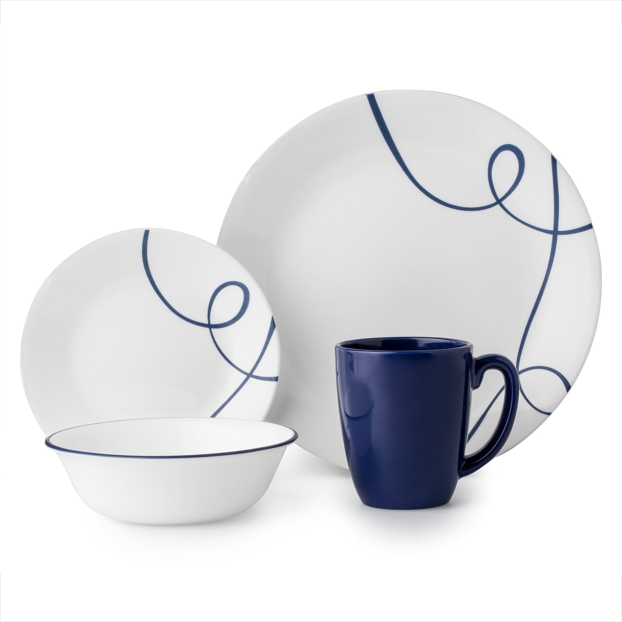 Corelle Classic Lia 16 piece Dinnerware Set White Blue Swirls Durable Glass New 71160114074 eBay