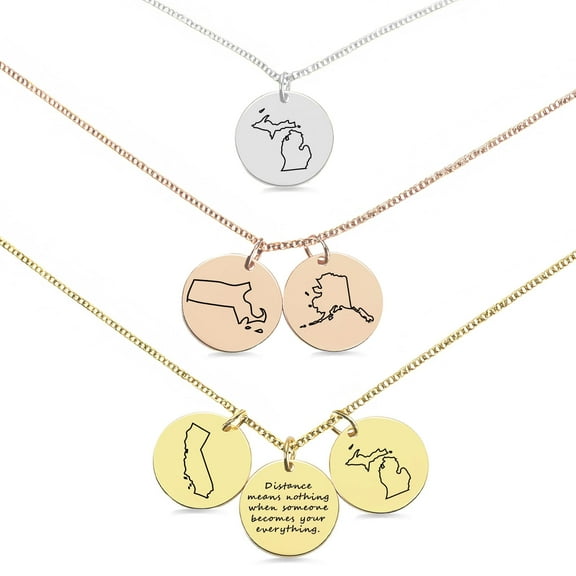 Long Distance Necklace – Friendship Necklace, Best Friend Gift, Moving Away Gift for Sister, State Necklace, Long Distance Gift for Her