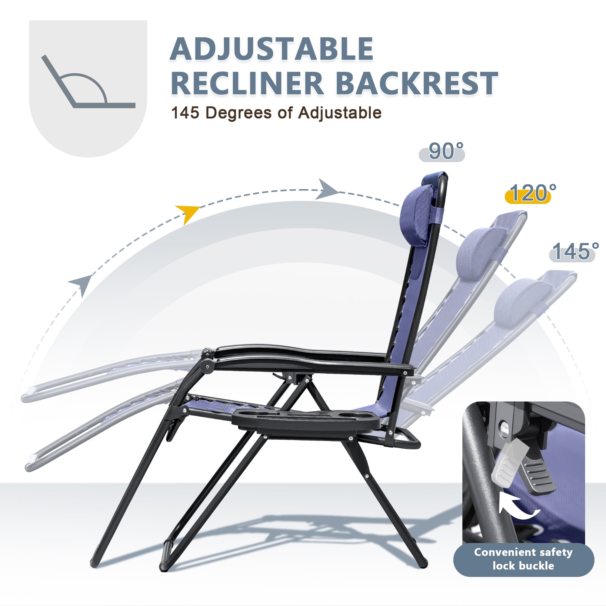 Lacoo 2 Zero Gravity Chair Patio Outdoor Foldable Lawn Lounge Chair Reclining Chair with Adjustable Pillow for Graden, Patio,Beach , Blue