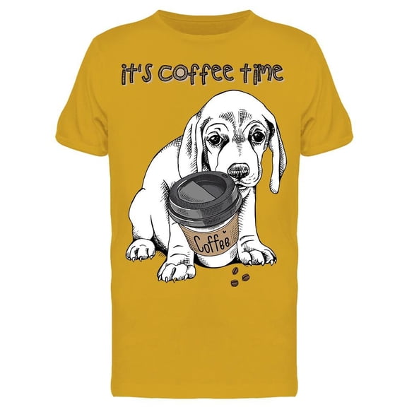 Smartprints Mens Graphic Tee - Cute Beagle Puppy With Coffee - Regular Fit 100% Cotton