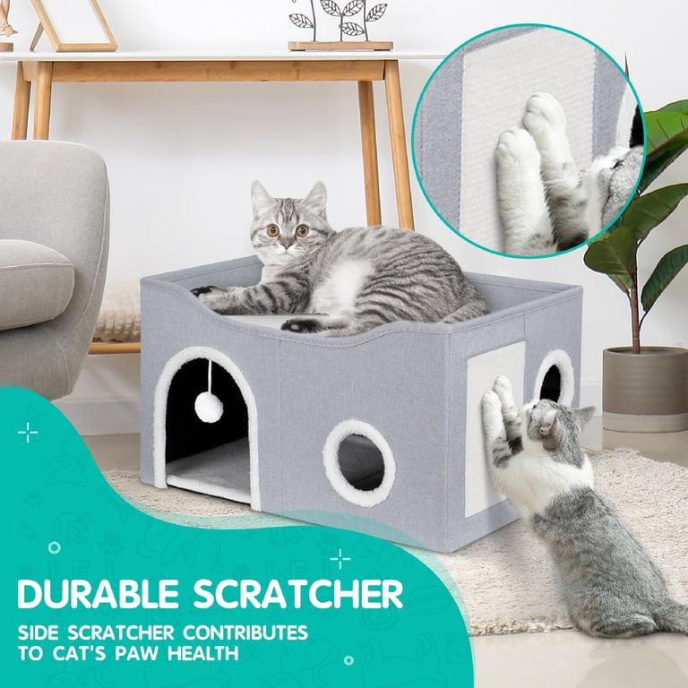 Large Foldable Cat Cave Bed with Scratch Pad and Plush Ball photo 7