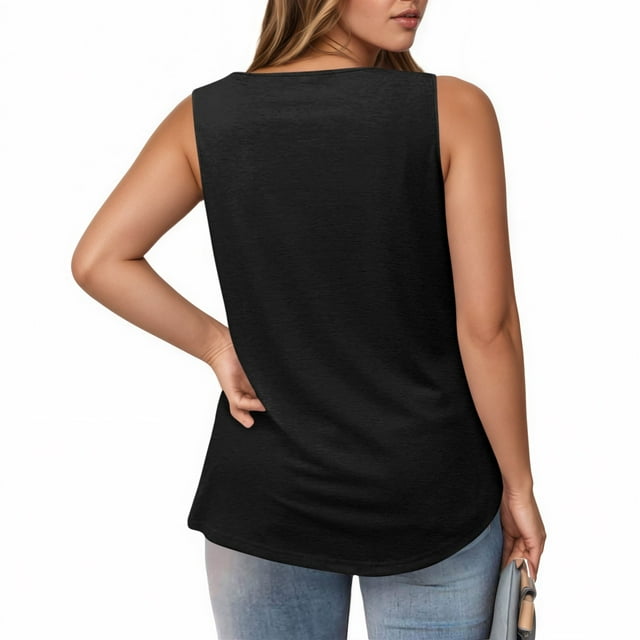 Women's Casual Square Neck Tank Top Pure Color Ruffle Detail Blouse for Spring Summer Daily Wear with Jeans Workout Set Fitted T Shirt Atmosphere Top Cleavage Cover plus Size Camisole Petite 3