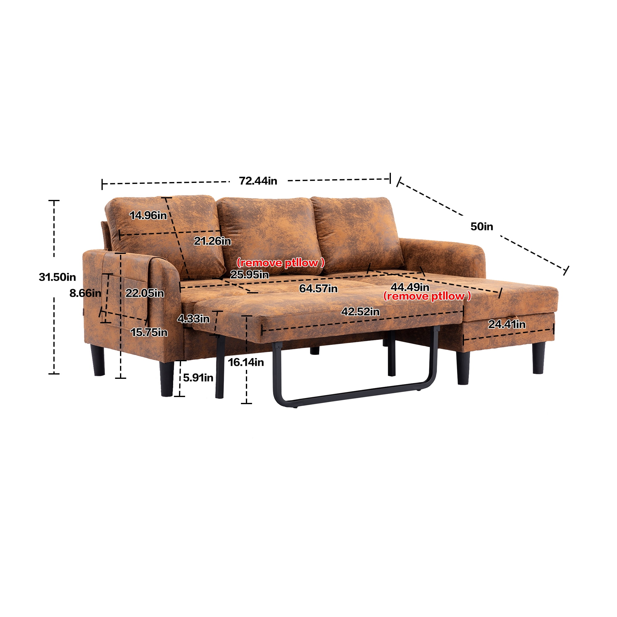 Resenkos Air Leather L Shaped Sleeper Sectional Sofa with Storage Chaise, Couch Convertible Pull-Out Bed, Coffee Resenkos Air Leather L Shaped Sleeper Sectional Sofa with Storage Chaise, Couch Convertible Pull-Out Bed, Coffee
