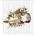 thumbnail image 3 of Guitar Shower Curtain, Grungy Composition of Concentric Circles and Flourishing Leaves, Fabric Bathroom Set with Hooks, 69W X 84L Inches Extra Long, Chocolate Tan White and Yellow, by Ambesonne, 3 of 3