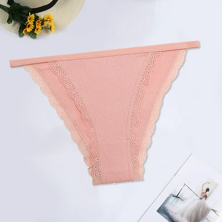 Panties for Women Soft Lace Triangle Low Waist Solid Color Threaded Underwear Easy Care Seamless Panties