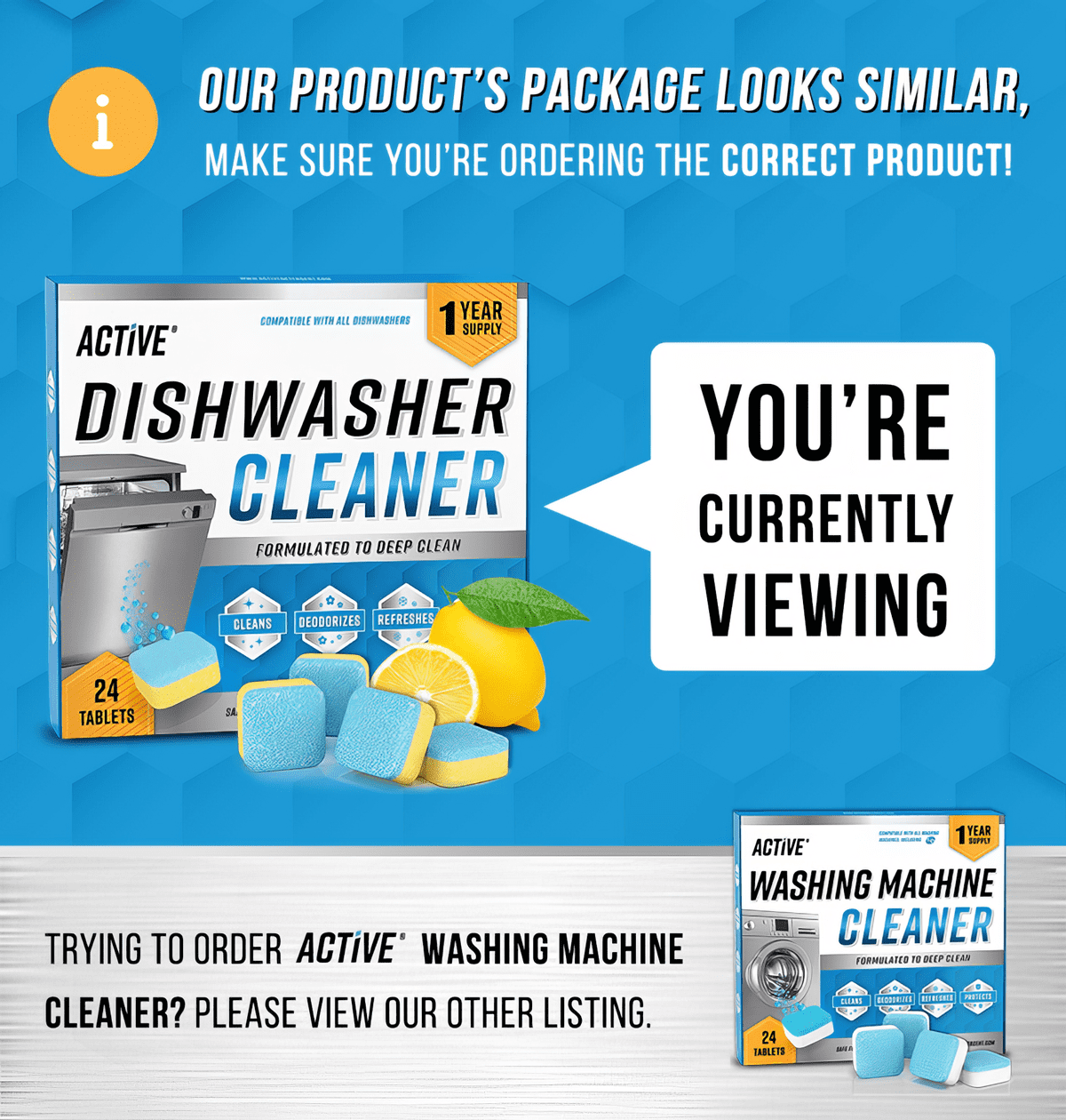 Active Dishwasher Cleaner and Deodorizer Tablets, Descaler Removes Limescale and Odors, 24 Count