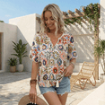 thumbnail image 4 of SOMER Women's Boho Tops Casual Short Sleeve Floral Print Blouses V Neck Tie Front Flowy Shirt for Going Out, Beach, 2026 Summer Trendy, 4 of 7