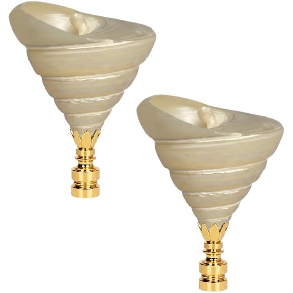 Royal Designs, Inc. F-5106PB-2 Natural Twisted Spiral Seashell Lamp Finial, White Shell, Polished Brass Base, 2-Pack