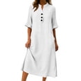thumbnail image 5 of Cotton Linen Dresses for Women Casual Maxi Shift Dress V Neck Half Sleeve Button Down Loose Fit Tunic Sundress with Pockets Lightweight Breathable Summer, 5 of 7