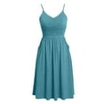 thumbnail image 4 of Rvkxad Womens Summer Dresses Casual Spaghetti Strap Sundresses Pleated Knee Length Dress Elegant V Neck Beach Vacation Flowy A-Line Midi Dresses Gift for Her Blue S, 4 of 5
