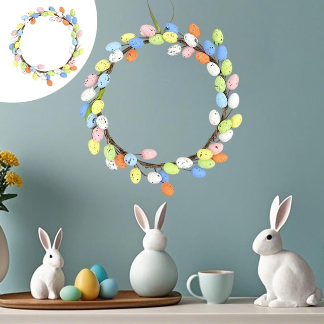 Xihbxyly Corona de Pascua, Aro Colgante con Huevos de Colores, Decoración Festiva de Espuma, Diseño Duradero para Un Uso Prolongado, Decoración para Puertas y Paredes Del Hogar, Perfecta para Celebra