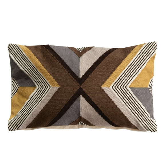 Creative Co-Op Creative Co-Op Cotton Embroidered Lumbar Pillow with Line Design, Multicolor