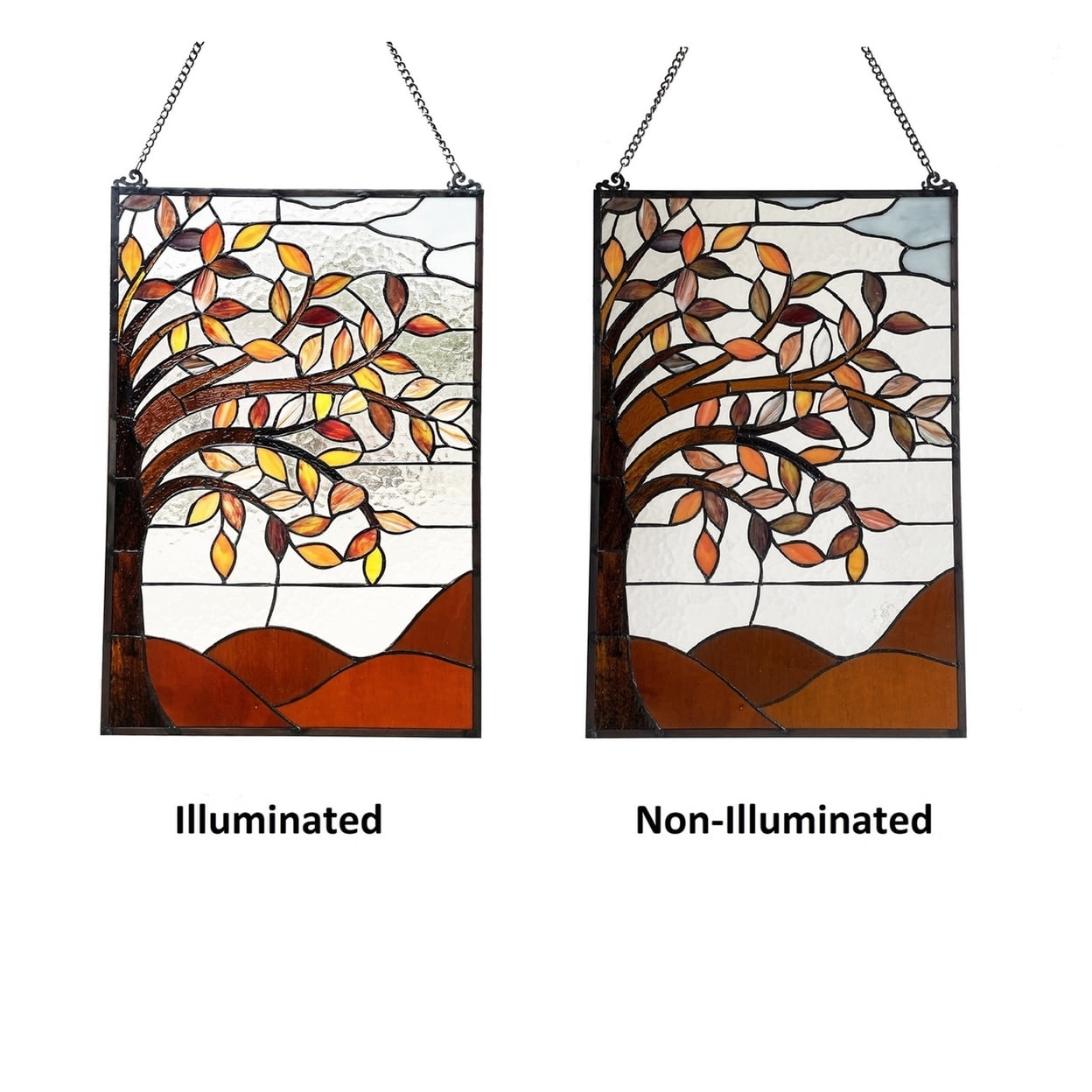 CHLOE Lighting AUTUMNAL Floral-Style Black Finish Stained Glass Window Panel 24" Tall