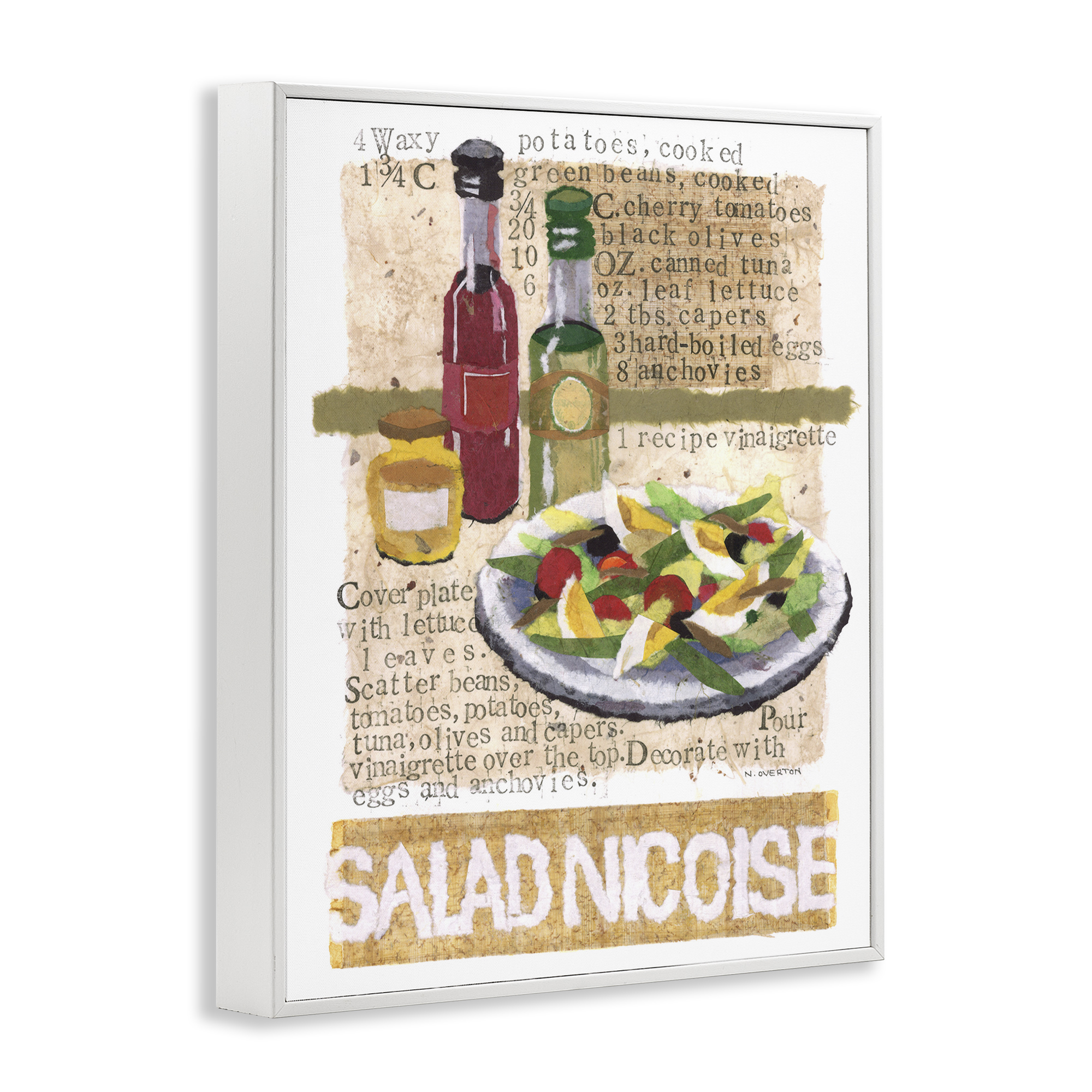 Stupell Industries Salad Nicoise Recipe Food & Beverage Painting White Framed Art Print Wall Art, 11 x 14
