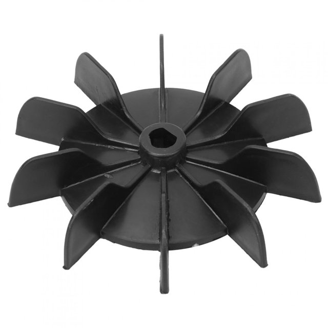 aspa de ventilador de 10 aspas anggrek aspa del ventilador 5 piezas Impulsor de compresor de aire Anggrek, vista frontal centrada de un impulsor negro de 10 palas con orificio central de 13 mm (0.51 pulg.), plástico de ingeniería con refuerzos radiales y palas curvadas sobre fondo blanco. A menudo usado como repuesto de ventilación en compresores y proyectos de bricolaje ligeros.