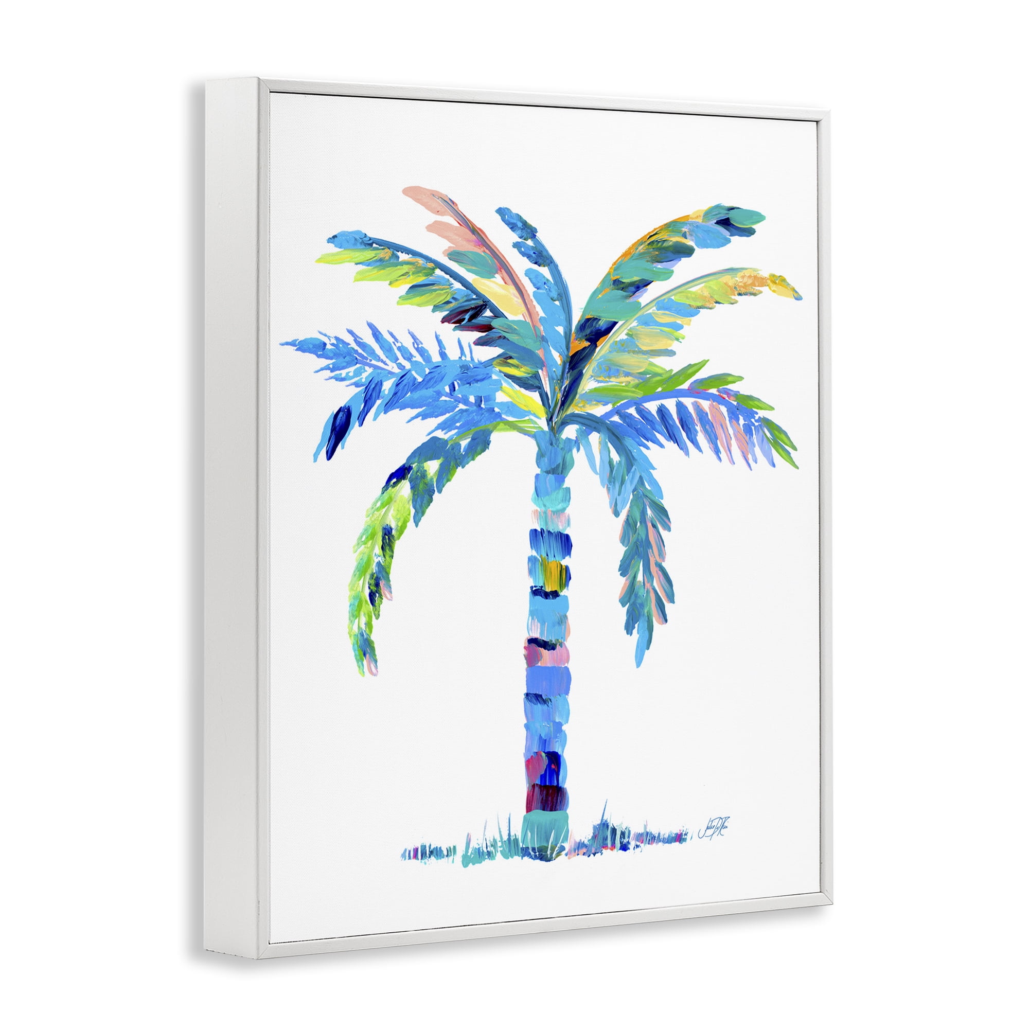 Stupell Industries Bold Blue Palm Tree Botanical & Floral Painting White Framed Art Print Wall Art, 11 x 14