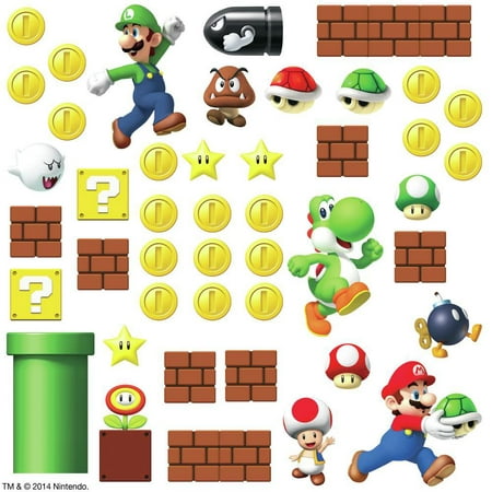 SUPER MARIO Bricks Coins Wall Decals 45 NEW Stickers Luigi Nintendo Room