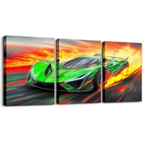 Hieng Race Car Canvas Wall Art for Living Room Bedroom Red Blue Picture Wall Decor for Bathroom Speed Sports Car Kids Boys Girls Artwork Posters Extreme Sports Painting（Only canvas）